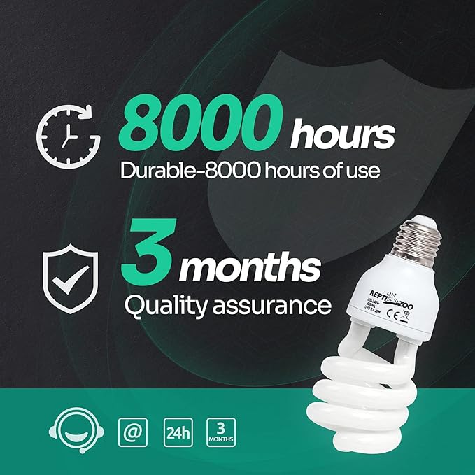 REPTI ZOO Energy Saving Lamps UVB Bulb Spiral Compact 15 Watts UVB 10.0 Reptile Light Bulb Fit for Desert Type Reptile/Snake/Lizard/Insect/Leopard Tortoise (Pack of 2)
