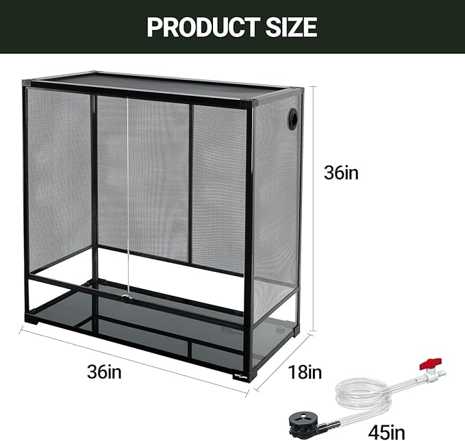 REPTI ZOO 100 Gallon Extra Tall Large Reptile Tank, 36x18x36 Vertical Reptile Terrarium, Chameleon Cage with Screen Ventilation, Water-Land Turtle Tortoise Aqua Terrarium with Drainage Pipe