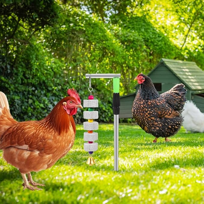 2 Pack Chicken Chewing Toy, Adjustable Chicken Toys for Coop with Volcanic Stone, Multi-Functional Chicken Coop Accessory for Chickens, Birds, Rodents & Small Pets