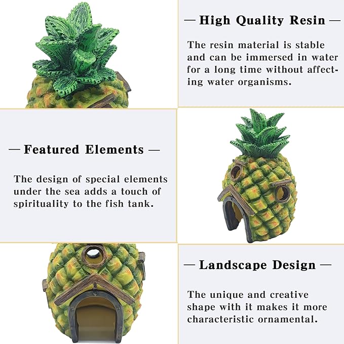 Tfwadmx Aquarium Decorations Resin Pineapple Fish Tank House Small Betta Fish Hideout Cave Shelter Decor Underwater Landscape Hut Aquarium Ornament for Shrimps Breeding Hiding(Green)