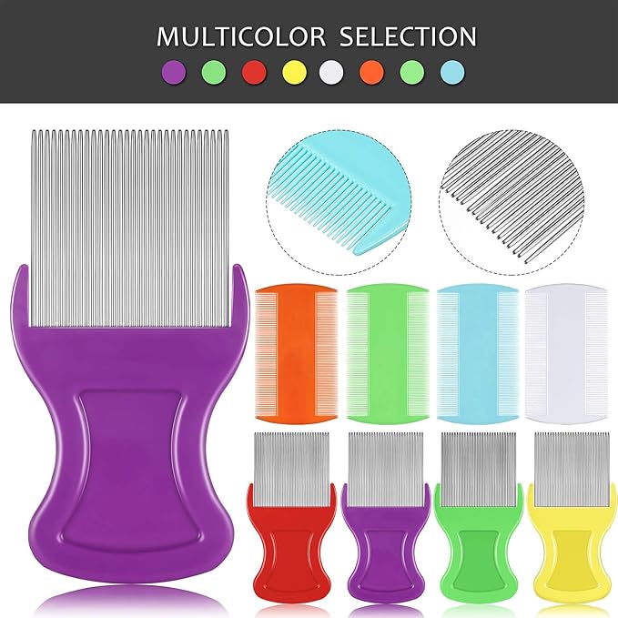 Maitys 8 Pieces Flea Lice Combs Double Sided Lice and Nit Removal Hair Grooming Plastic and Metal Comb for Humans Pets(3.5 x 2 Inch, 3.54 x 1.57 Inch,Orange, Blue, Purple, White)