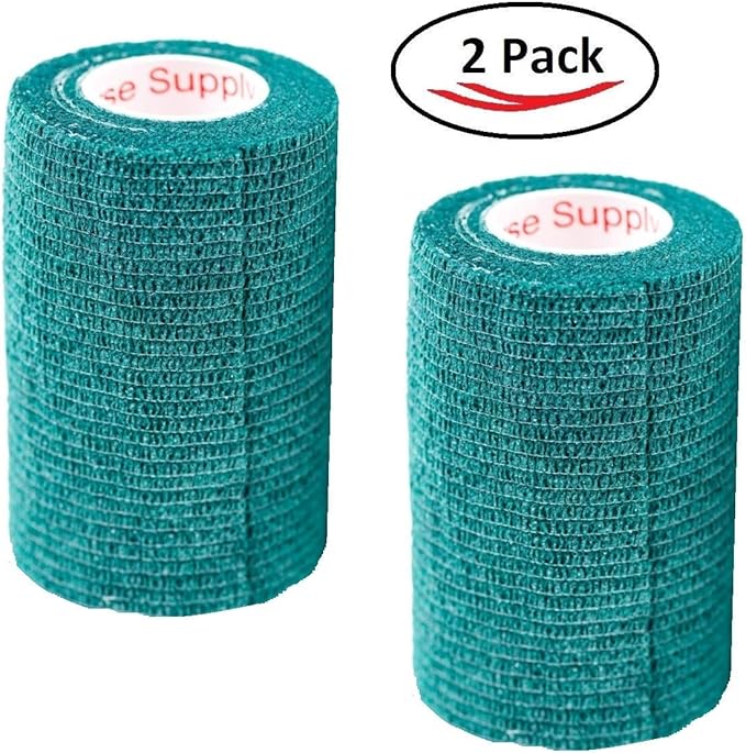 Vet Wrap Tape (Hunter Green) (2 Pack) (3 Inch x 15 feet) Self Adhesive Adherent Adhering Cohesive Flex Self Stick Bandage Grip Roll Dog Cat Pet Horse