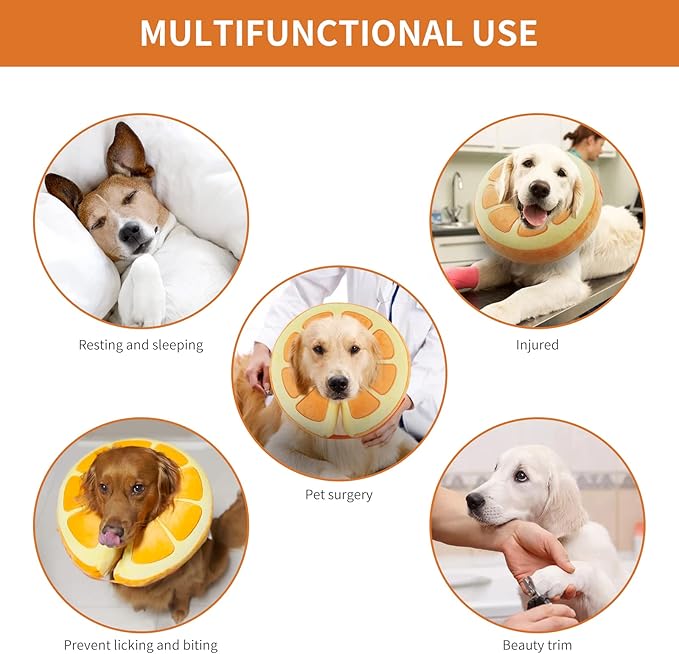IEUUMLER Inflatable Recovery Dog Collar, Protective Donut Cone, Adjustable Soft Collar for Dog and Cat After Surgery Prevent from Biting & Scratching EU002 - Orange XL