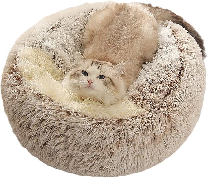 Plush Fluffy Dog and Cats Round Bed – Ultra-Soft Faux Fur Pet Shell Nest with Raised Bolster Edge, Self-Warming Calming Nest for Small to Large Pets (Green, Large（26”）)