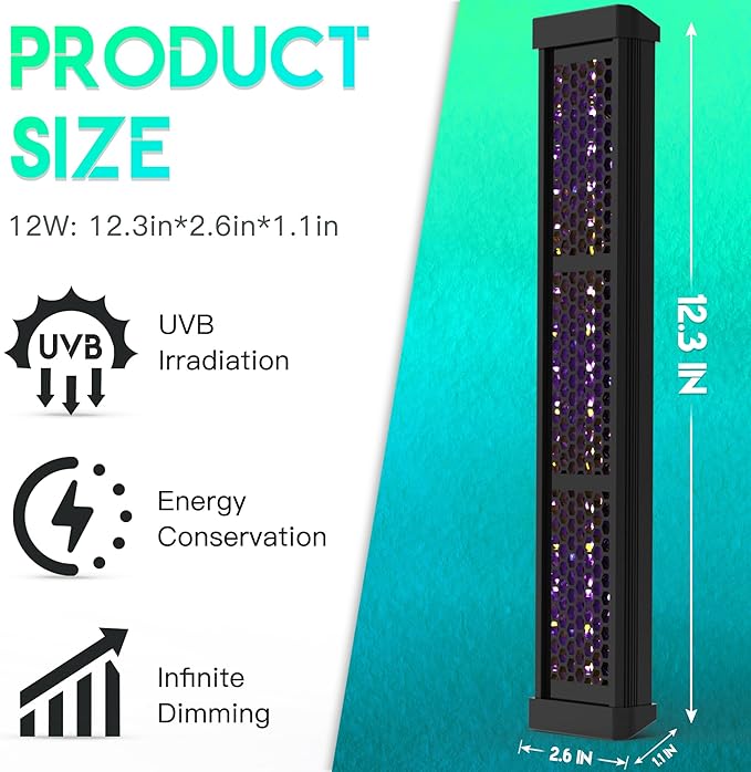 Dimmable LED Reptile UVB Lamp, 8000 Hours UVB Duration for Much Longer Lifespan, Adjustable 4/8/12-Hour Cycles, Suitable for Lizard and Chameleon, 12W, L Size
