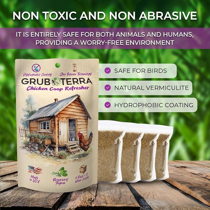 GrubTerra Coop Refresher Zero Odor Freshener for Chicken Pen, Suitable for Chicken Waterer and Chicken Feeder, Smell Control Solution for Clean and Fresh Chicken Living Environment