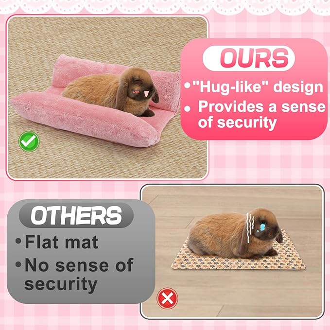 Alphatool 15.7" x 14" Soft Bunny Bed - Rabbit Bed, Warm Cuddle Cushion Plush Mat for Guinea Pig, Ferret, Small Animal - Pink