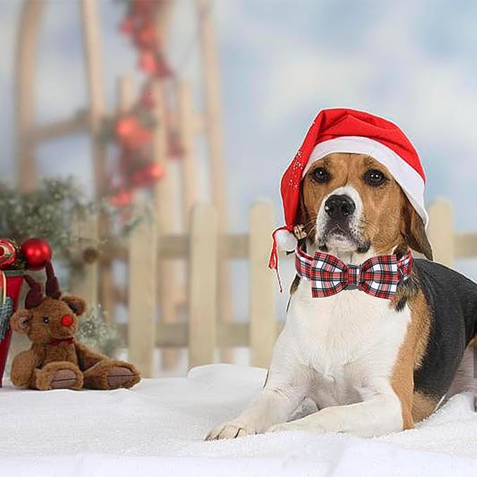 Christmas Dog Collar, Red Plaid Cotton Collars with Bow Adjustable Pet Collar Premium Metal Buckle, Christmas Puppy Necklace for X-Large Girl and Boy Dogs