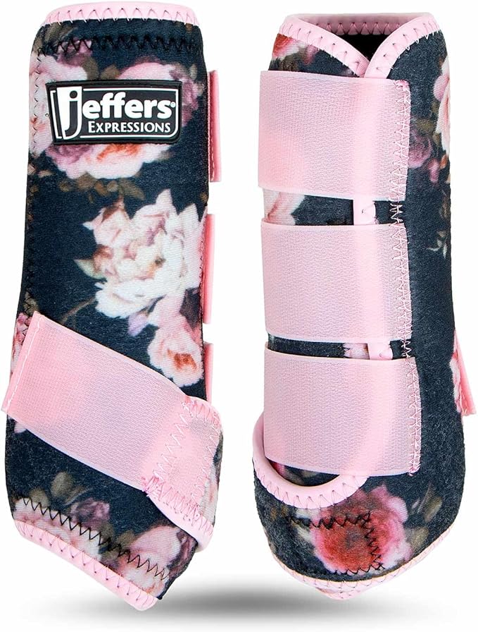 Jeffers Expression Protective Horse Boots 1 Pair, Rose Garden - Safe Neoprene Leg Guards, Comfortable Fit, Durable Strap Closures, Front & Hind Support, Accessories for Travel & Riding - Large