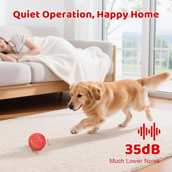 Interactive Dog Toys Ball for Small Medium Dogs - Smart Moving Bouncing Dog Ball with Colorful Lights, E-TPU Material, 3 Play Modes Automatic Rolling Dogs Toy to Keep Them Busy (Red)