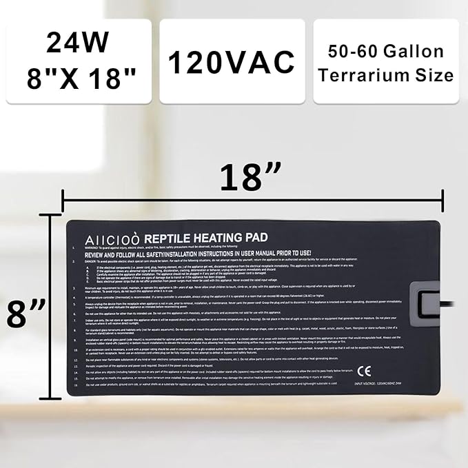 Aiicioo Reptile Heating Pad - Hermit Crab Heater Heat Mat for Reptiles Snake Lizard 24 Watt