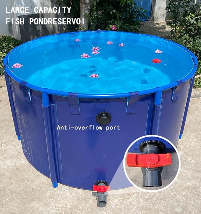 Above Ground Pond, Round Outdoor Fish Pond Pool with Durable Frame,Koi Pond Tank，Koi Fish Pond，PVC Fish Farming,for Store Up Water Irrigation(1350 L)