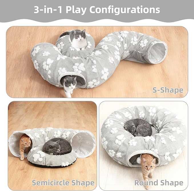 Cat Tunnel Bed - Christmas Tree Cat Dount Tunnel, Soft Plush Crinkle Collapsible Circle Cushion for Indoor Cats, Multifunctional Pet Cave Playground Toys Small Large Kitty Rabbit Puppy Ferret
