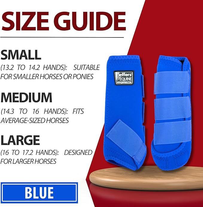 Jeffers Equine Protective Horse Boots 1 Pair Blue - Safe Neoprene Leg Guards & Comfortable Fit, Durable Strap Closures, Front & Hind Support, Equestrian Accessories for Travel & Riding - Medium