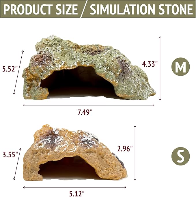 Reptile Hide Cave,Resin Rock for Reptile and Amphibians,Terrarium & Aquarium Habitat Hideout for Bearded Dragons,Lizards,Snakes,Turtles,Geckos,Ball Pythons (Brown, Medium)