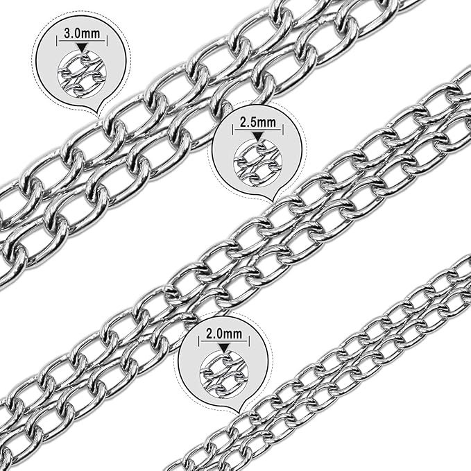 Silver Dog Choker Collar,2 Rows Stainless Steel Dog Chain Cuban Link Metal Martingale Collar Heavy Duty Training Choke Collar for Small Medium Large Big Breed (Silver, L(Neck Max 20inch) D3.0mm)