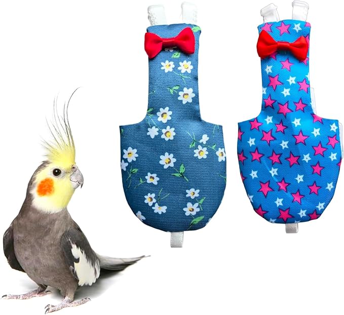 UKJENT Bird Diaper Protective Parrot Nappy - 2 Pack, Reusable Flight Suit with Waterproof Inner Layer, Washable Cute Urine Wet Suit for Cockatiel Monk Parakeet Sun Parakeet Lory(M)