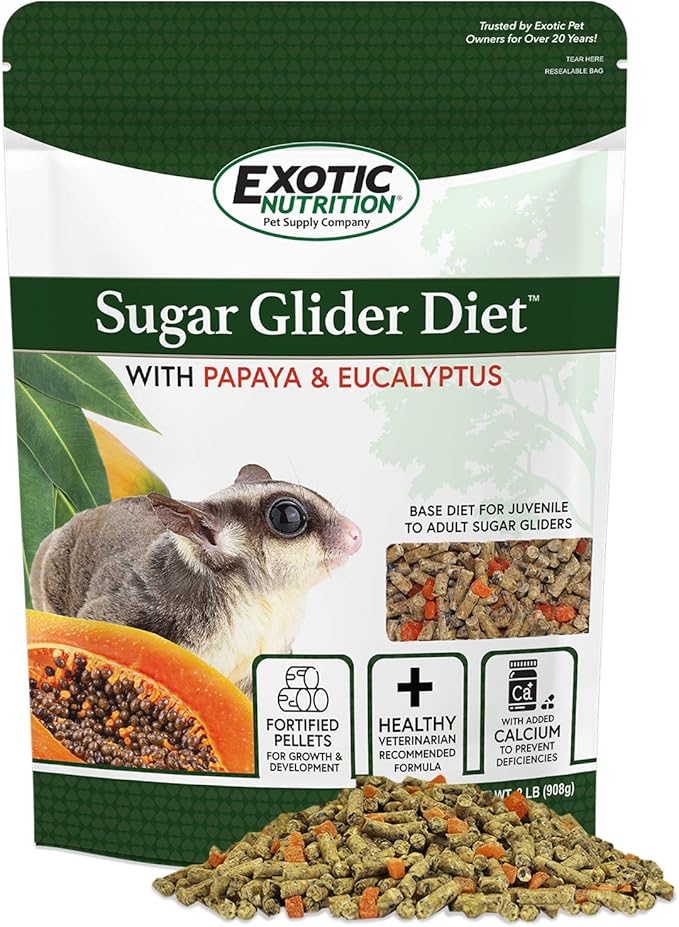 Sugar Glider Diet with Papaya and Eucalyptus (2 lb) - High Protein All Natural Healthy Sugar Glider Food - Nutritionally Complete Staple Diet