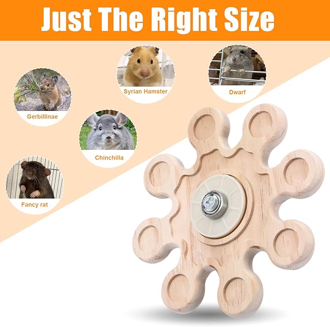 Rotating Natural Wood Chinchilla Chew Toys, Interactive Enrichment Rat Enrichment Toys for Teeth Grinding, Hanging Exercise Chinchilla Cage Accessories Wheel for Hamster Guinea Pig (6.3 in)