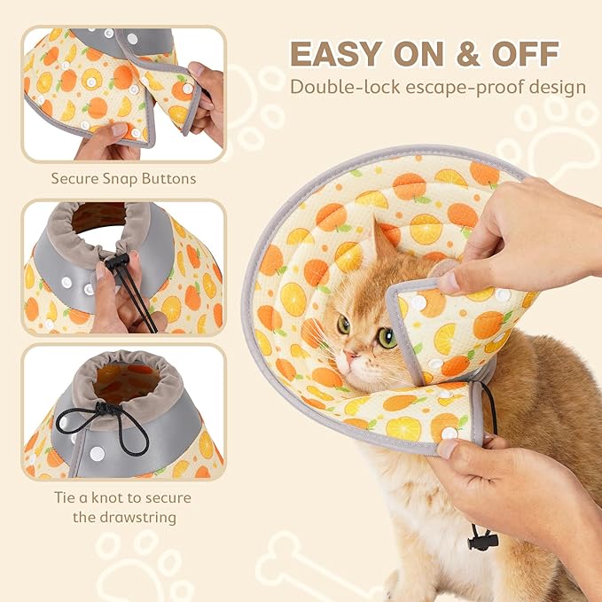 Avont Cat Cone Collar Soft to Stop Licking, Adjustable Foldable Lightweight Kitten Recovery Collar After Surgery for Small Dogs, Elizabeth Cone of Shame Alternative -Orange(L)