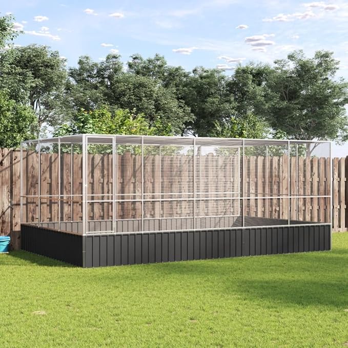 Large Metal Heavy Duty Walk-in Aviary Cage with Extension, Ample Activity Space Bird Cage with Lockable Door Also for Chickens and Rabbits, Silver 203.9"x120.9"x83.5" Steel,-417