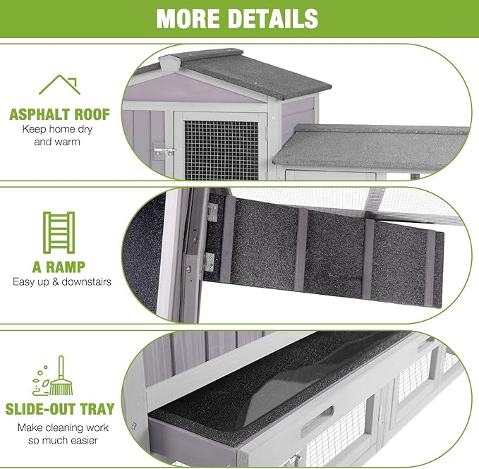GUTINNEEN Chicken Coop Hen House with Run Outdoor Rabbit Cage Indoor Bunny Hutch with Waterproof Roof Poultry Cage,Rabbit Hutch with No Leakage Pull Out Tray