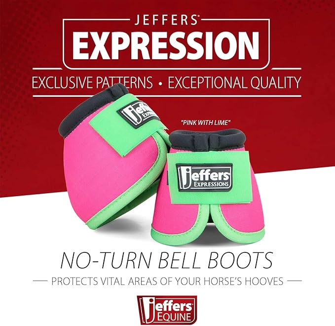 Jeffers Expression No Turn Bell Boots for Horses - Pink & Lime, Large | Shock Absorbing Hoof Protection | Secure Double Hook & Loop Closure, Perfect for Turnout, Training, & Riding - 1 Pair