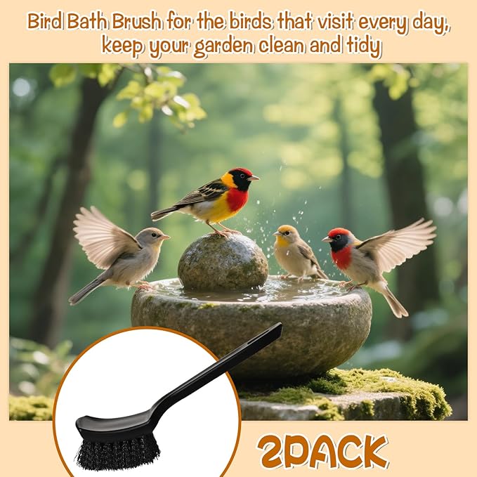 2 Pcs Brush for Bird Baths Black Hard Bristle Cleaning Brush with Ergonomic Handle Utility Bird Bath Cleaner for Bird Feeder Bath Accessories Fountain Outdoor Cleaning