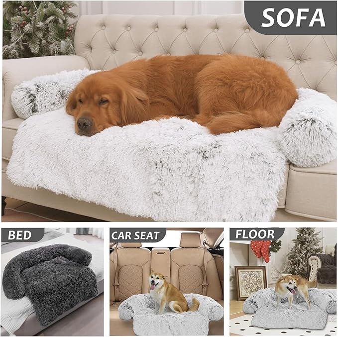Calming Dogs/Cats Bed Mats, Dog Pad Washable Removable Couch Cover, Plush Long Fur Mat for Pets, Waterproof Lining, Perfect for Small, Medium and Large Dogs and Cats (Dark Gray, 53"x39")