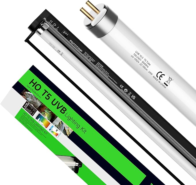 T5 UVB Reptile Light 10.0 HO Combo Kit, 23" UVB Light Adjustable Brightness & UVA UVB, 24W Reptile Lamp for Tropical & Deserts Such as Bearded Dragon