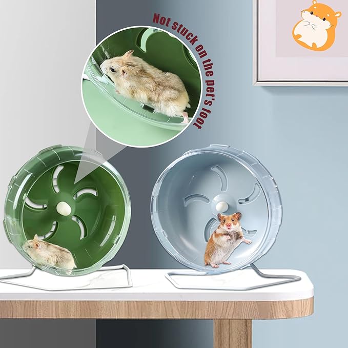 Hamster Wheel Silent, 8.3 Inch Large Gerbil Hedgehog Wheel, Adjustable Stand Quiet Spinner Syrian Hamster Running Wheels for Chinchilla Dwarf Pet Small Animals Cage Exercise, Blue