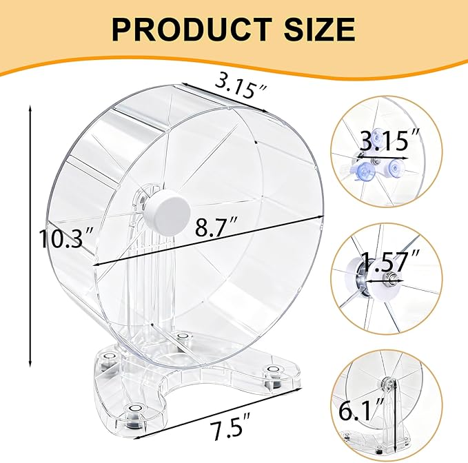 Hamster Wheel, 8.7" Super-Silent Exercise Wheels, Dual-Bearings Quiet Spinner Running Wheels, 3 Installation Methods, Fits Any Hamster Cage, Hamsters Toy for Dwarf Hamsters, Gerbils, and Small Pets.