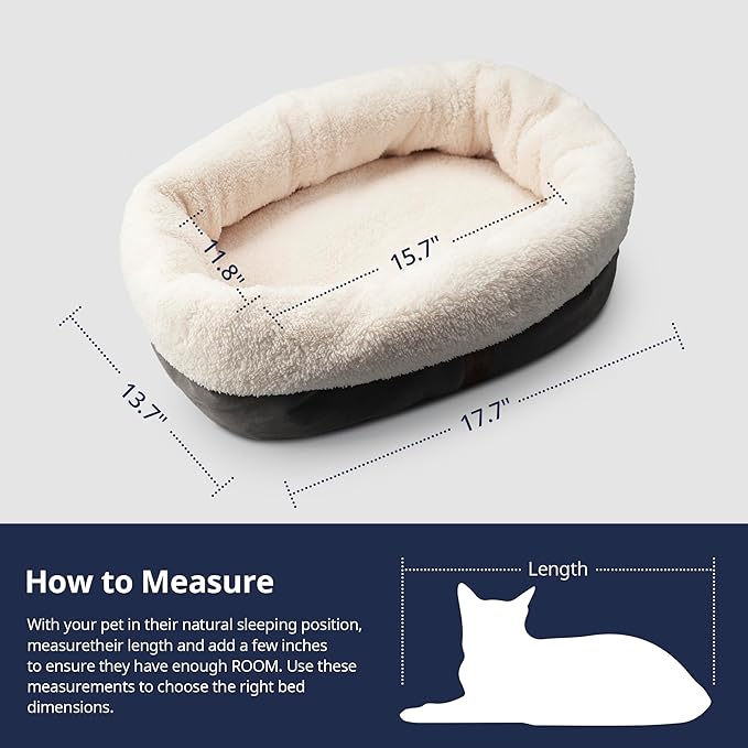 Self Warming Cat Bed, 17.7" x 13.7" Anti-Slip Soft Round Thermal Pet Cushion Bed for Kittens, Cats, Puppies and Small Dogs, Gray