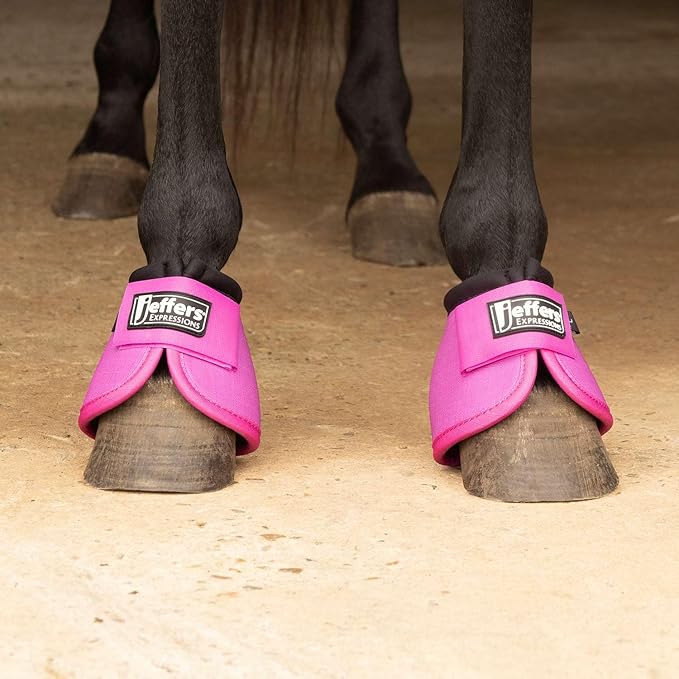 Jeffers Expression No Turn Bell Boots for Horses - Purple & Pink, Medium | Shock Absorbing Hoof Protection | Secure Double Hook & Loop Closure, Perfect for Turnout, Training, & Riding - 1 Pair