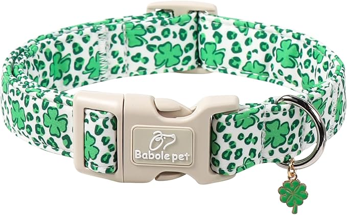 St Patricks Day Dog Collar for Puppy Small Dogs - Leopard Lucky Clover Dog Collars, Lightweight Adjustable Irish Green Festival Shamrock Dogs Collars with Quick Release Buckle XS