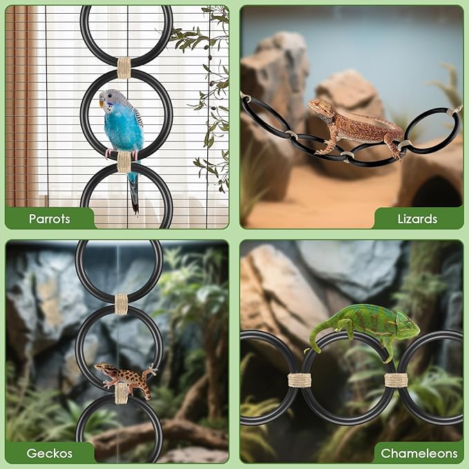 2PCS Snake Climbing Rings, Ball Python Enrichment Hoop Chain Toys, Adjustable Playground Reptiletank Cage Decor Accessories for Corn Snakes, Garter Snakes, Iguana, Lizards, Chameleons, Parrot