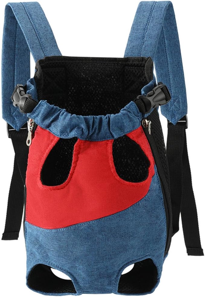 Lightweight Pet Backpack Carrier for Small Dogs & Cats - Easy-Fit Adjustable Straps, Basic Legs-Out Design, Durable for Daily Use (Fits Pets Under 15lb) (Red-Blue Color-Blocked, Small)