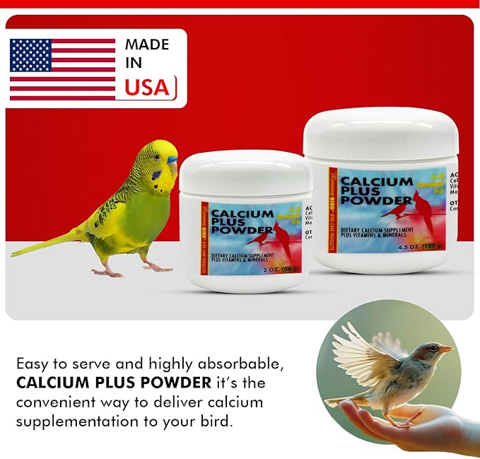 Morning Bird Calcium Plus Powder for Birds 4.5 oz – Calcium Supplement with Vitamin & Protein Powder – Supports Bone Health, Muscle Function & Digestive Balance – Easy-to-Mix Calcium Formula