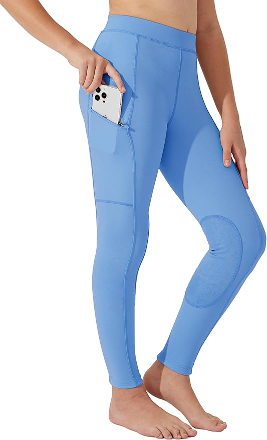 Willit Girls Horse Riding Pants Tights Kids Equestrian Breeches Knee-Patch Youth Schooling Tights Zipper Pockets