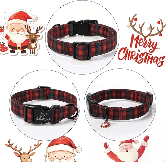 Christmas Dog Collar for Puppy Small Dogs - Vintage Red Green Tartan Christmas Collars for Dogs, Soft Adjustable Winter Holiday Dog Collars with Quick Release Buckle XS