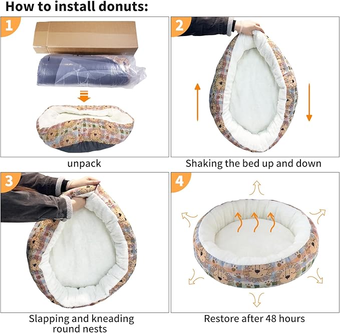 Circular Calming Dog & Cat Bed Anti-Anxiety Washable with Anti Slip Backing Donut Cuddler with Cute Jacquard Patterns for Cat and Small Puppy (XS-20in, Peking Opera)