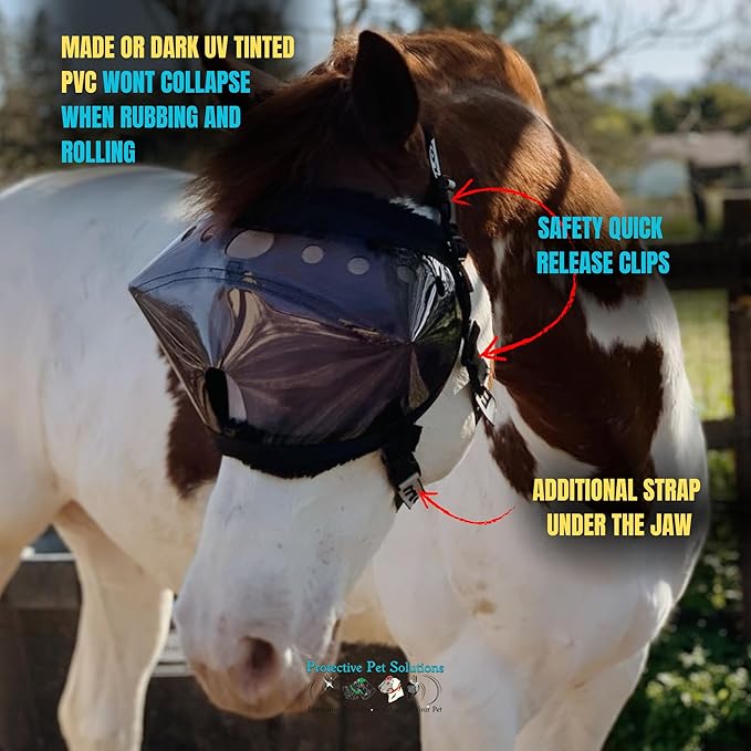 Recovery Vizor, (Size Pony - Dark UV Tint) Medical and Preventative Horse Eye (Goggle) Protection Mask for Uveitis, Injury, Scratch or Corneal Infection, Blindness.