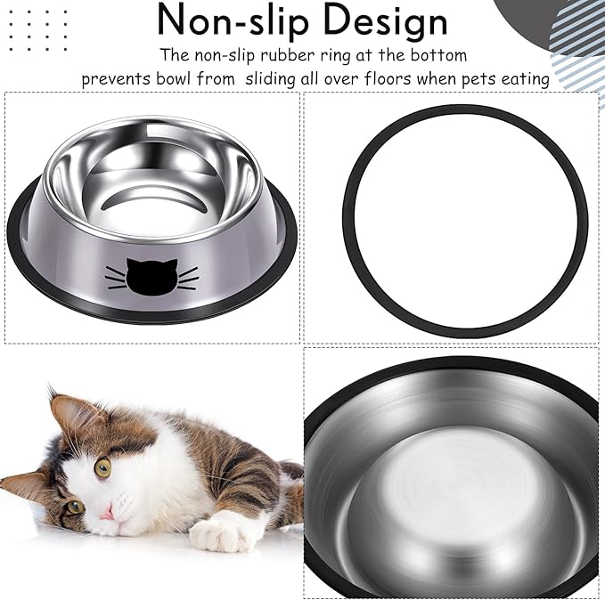 Hillban 10 Pcs Stainless Steel Cat Bowls for Food and Water, 7oz Non-Slip Small Pet Bowls with Removable Rubber Base for Cats Small Dogs Stackable Feeding