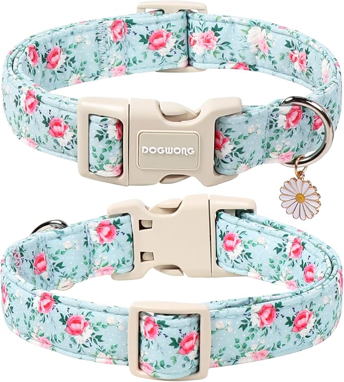 DOGWONG Floral Dog Collar, Cute Adjustable Flower Collar, Girl Female Dog Collar with Strong Plastic Buckle for Small Medium Large Dogs,XL