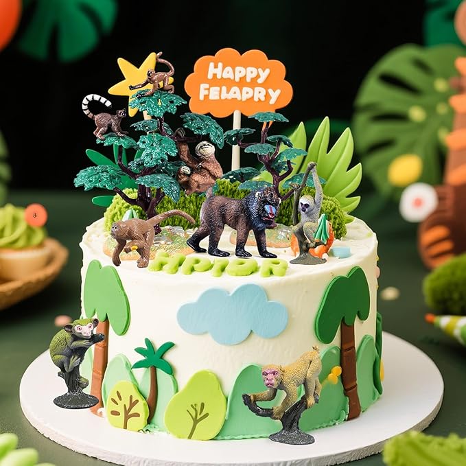 16Pcs Monkey Animal Figures Set, Assorted Wild Primate Toys with Sloth, Mandrill, Ring-Tailed Lemur Gorilla and Trees for Kids Educational Birthday Cake Decoration Party Favor School Projects