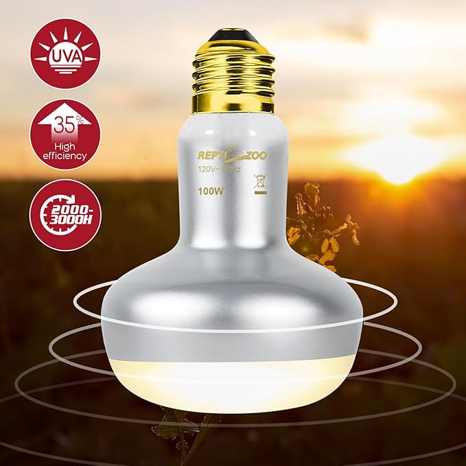 REPTI ZOO Reptile Heat Lamp Combo Pack with Dual Reptile Light Fixture, 100W Intense Basking Spot Light UVA Daylight Heating Lamp & 26W Energy Saving UVA UVB Bulb Spiral Compact Bulb 10.0