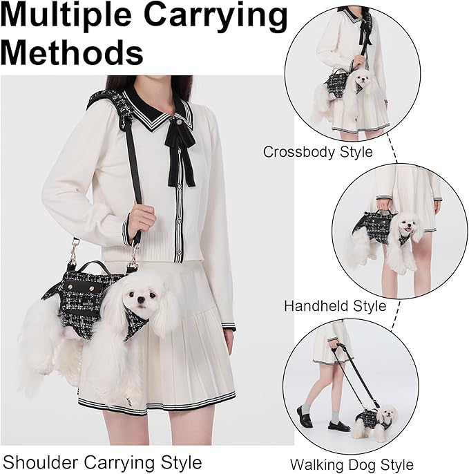 Dog Lift Harness Dog Carrier Dog VES Harness Adjustable Dog Leash with Small Puppy Treat Bag（Black,S）