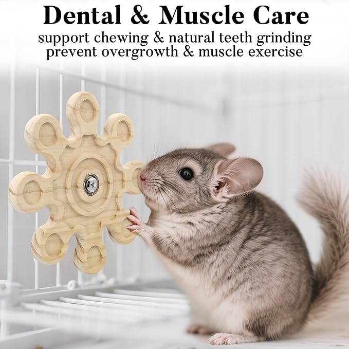 2pcs Rotating Natural Wood Chinchilla Chew Toys for Teeth, Interactive Enrichment Toys, Hanging Exercise Chinchilla Toys for Cage for Playtime, Spinner Cage Accessories Wheel