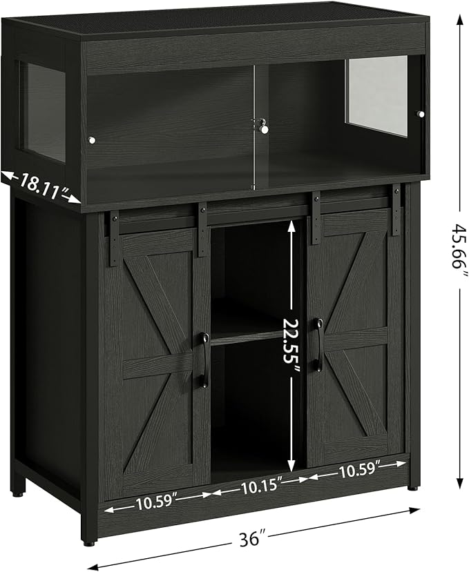 40 Gallon Reptile Terrarium with Stand, Reptile Tank with Barn Door and Storage, Vivarium with Acrylic Doors, Ventilated Mesh Top & Power Outlet, for Geckos, Lizards, Snakes Black PX06RTB