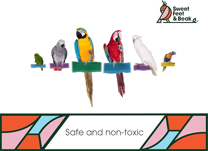 Sweet Feet and Beak Comfort Grip Safety Perch for Bird Cages - Pedicure Perch for Birds to Keep Nails and Beaks in Top Condition - Safe Easy to Install Bird Cage Accessories - M 8.5"